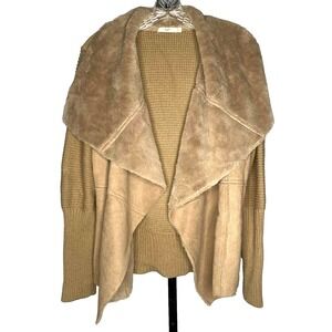 Hazel‎ women's cardigan Size Large Gia Faux Fur Suede and Knit Waterfall boho